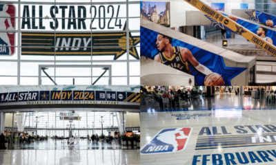 Indianapolis Airport celebrates NBA All-Star weekend with decorations, basketball court