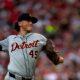 Detroit Tigers pitcher Reese Olson (45) delivers a pitch in the first inning of the MLB game between the Cincinnati Reds and the Detroit Tigers at Great American Ball Park in Cincinnati on Friday, July 5, 2024.